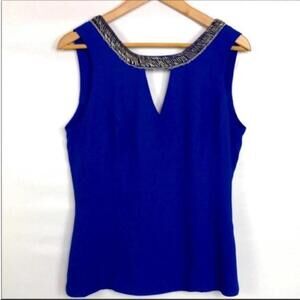 Xoxo Womens Sleeveless Beaded Shirt Blouse Blue Size‎ M